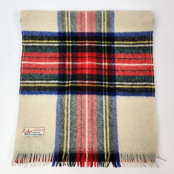 Vtg Echo Scarf Wool Cashmere Red Windowpane Plaid Outdoor Gorpcore Hiking Preppy - Picture 1 of 6